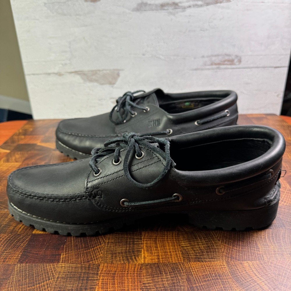 Timberland 3-Eye Classic Lug Shoes Custom Black Leather Mens 12 W KHH Monogram - Picture 2 of 4